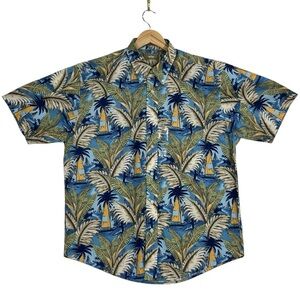 NATURAL ISSUE Palm Trees and sailboats button down short sleeve shirt.